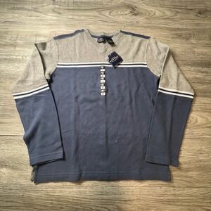 Sonoma Thermal Shirt Boys XL Blue Grey Colorblock Waffle Knit Long Sleeve Stripe